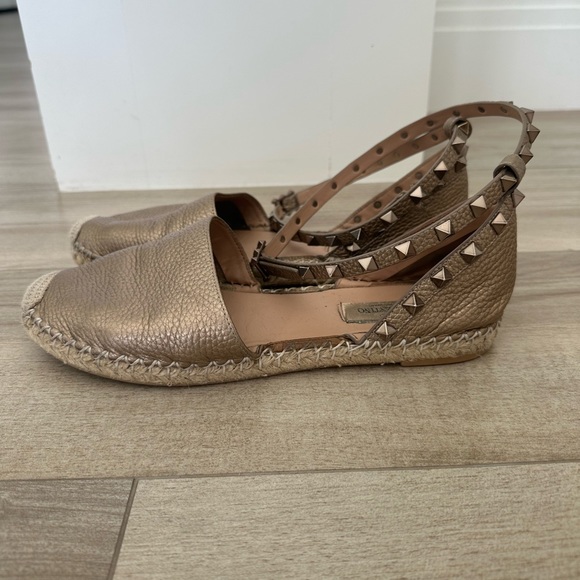 Valentino Metallic Brown Leather Rockstud Ankle Wrap Espadrille Flat Sandal - Picture 3 of 8